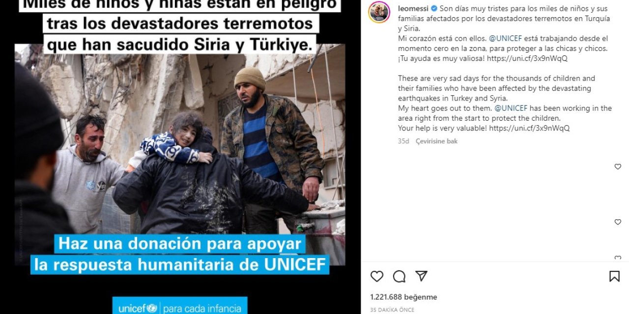 Lionel Messi: "kalbim Depremzedelerle Birlikte"