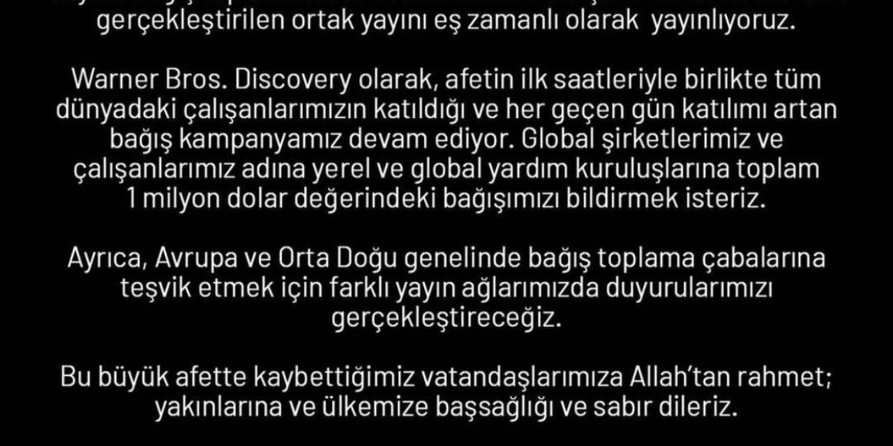 Warner Bros’tan Depremzedelere 1 Milyon Dolarlık Yardım