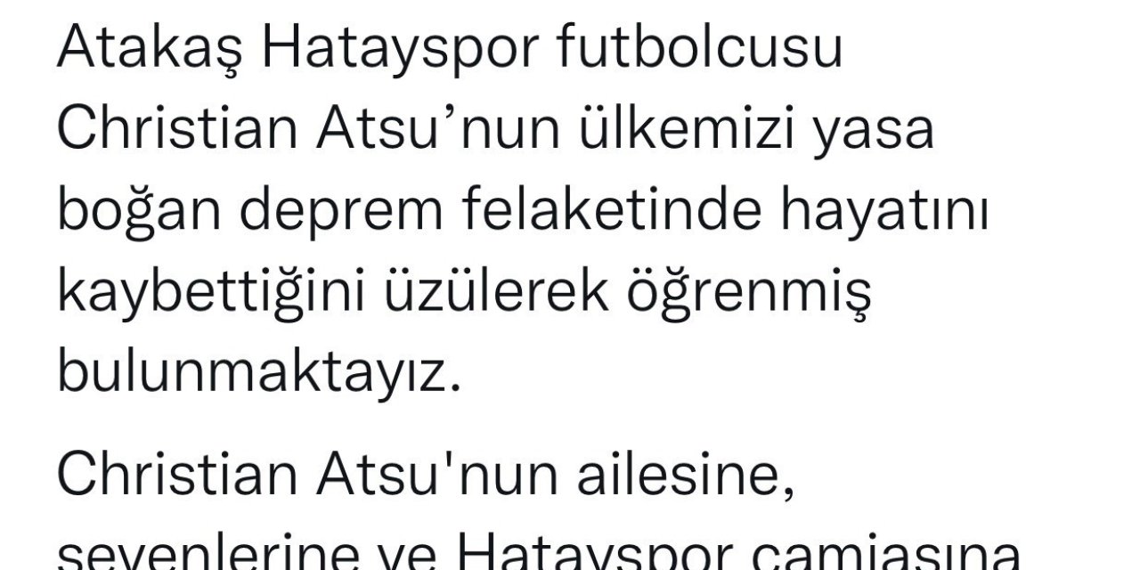 Kayserispor’dan Atsu İçin Başsağlığı Mesajı