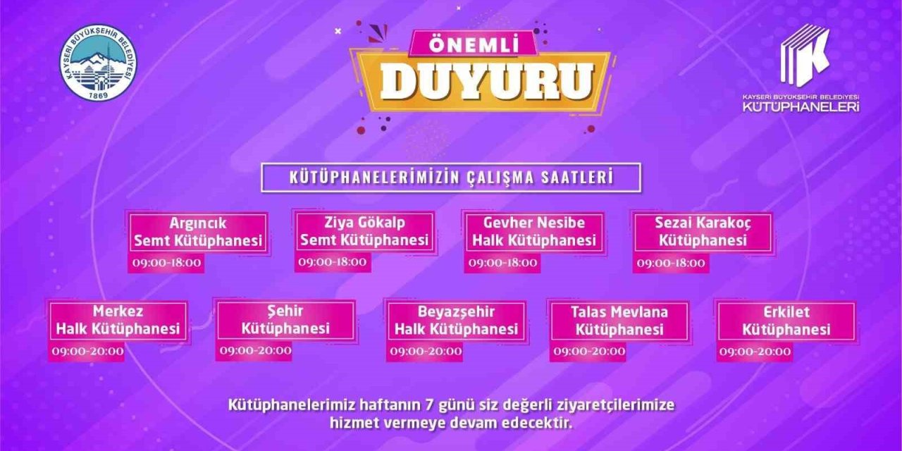 Büyükşehir Kütüphaneleri’nde Yeni Saat Düzenlemesi