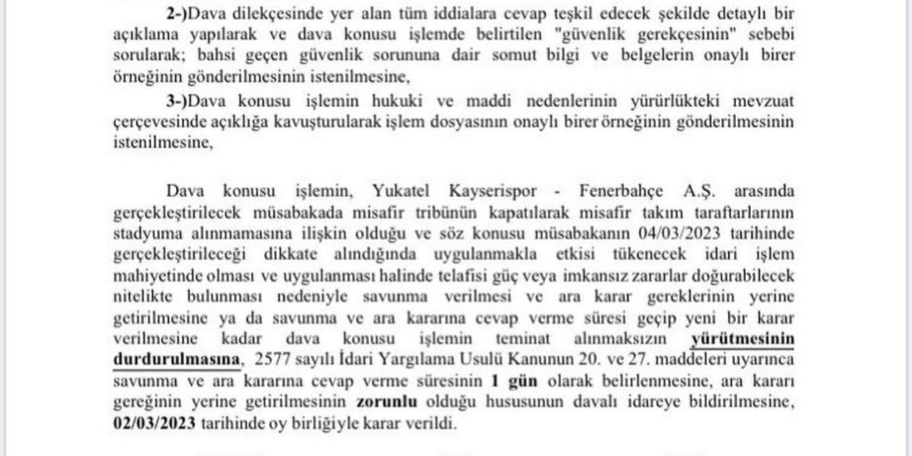 Kayserispor - Fenerbahçe Maçına Misafir Takım Taraftarı Girebilecek