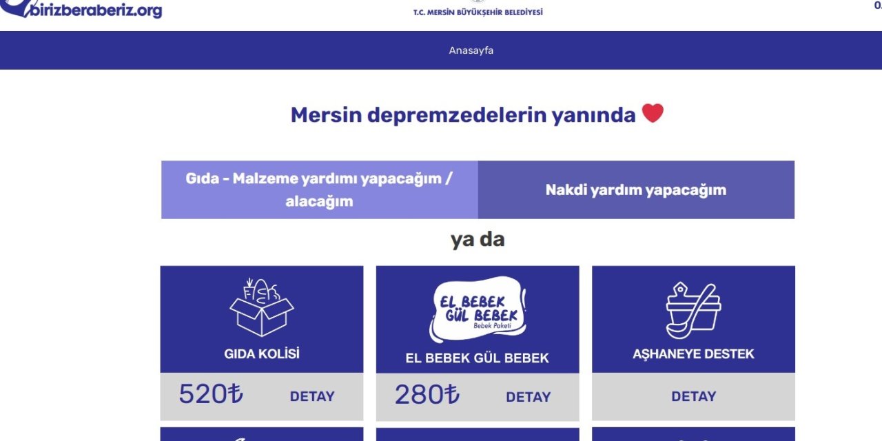 Mersin’de Depremzedelere İnternet Sitesi Üzerinden Yardım Yapılıyor