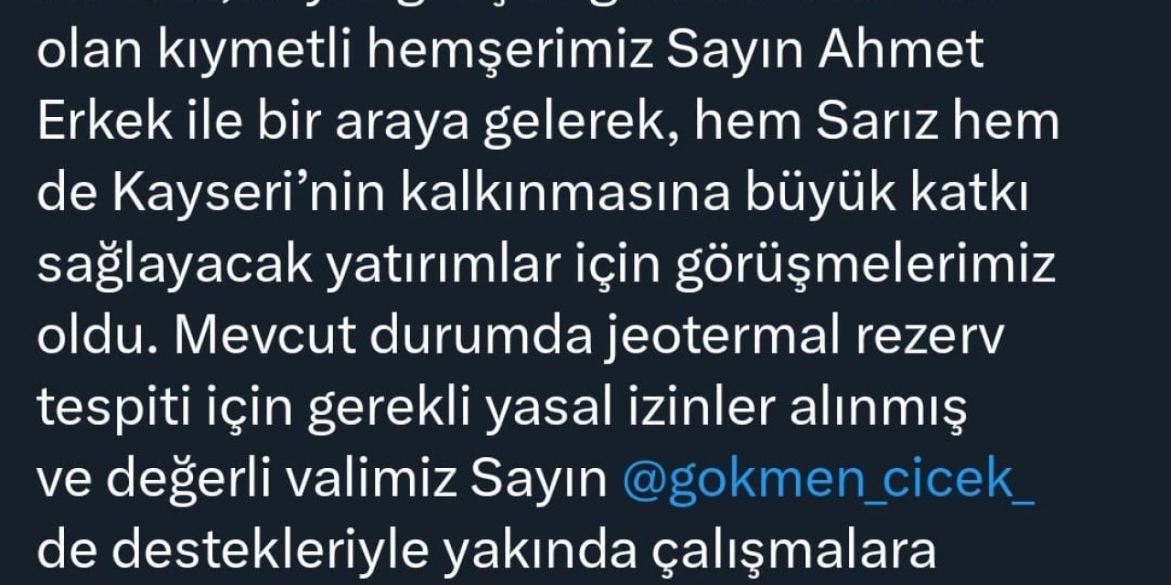 Özdemir’den Sarız’a ’jeotermal’ Müjdesi