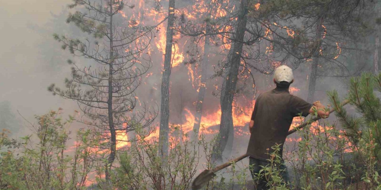 Pulluk Makinesinin Kıvılcımından Çıkan Yangına Müdahale Sürüyor