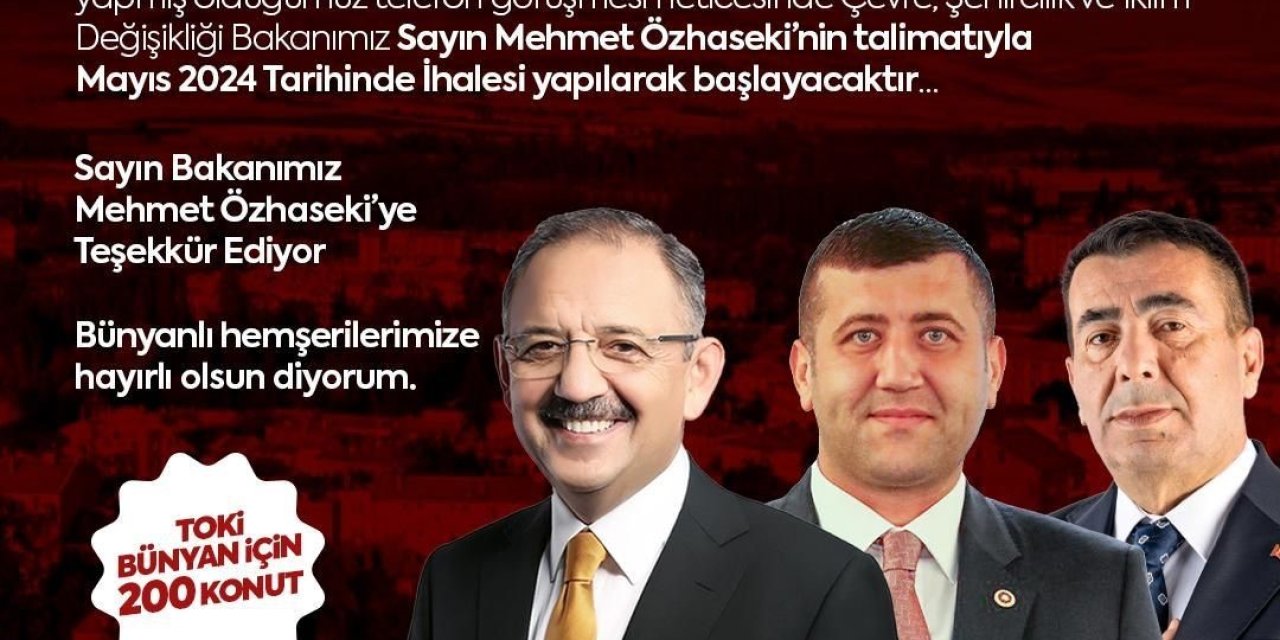 Baki Ersoy’dan Bünyan’a Büyük Müjde