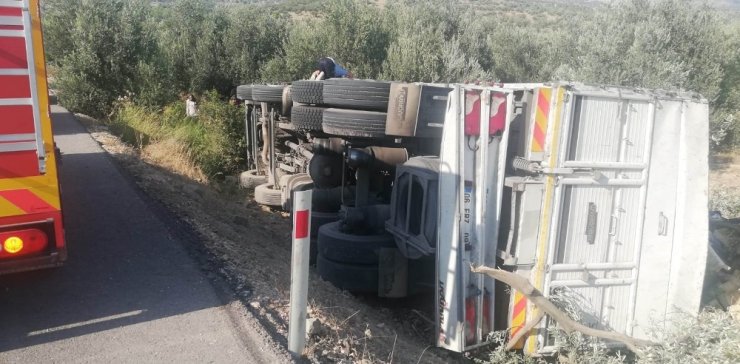 Mut Karaman Yolunda Üzüm Yüklü Kamyon Devrildi: 1 Yaralı