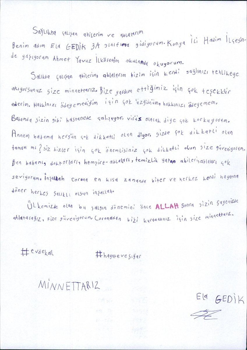 Hadim'de Öğrencilerden Sağlık Çalışanlarına Mektup