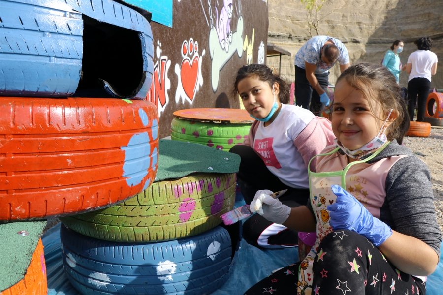 Kayseri'de Hurda Otomobil Lastiklerinden Kediler İçin Yuva Yaptılar