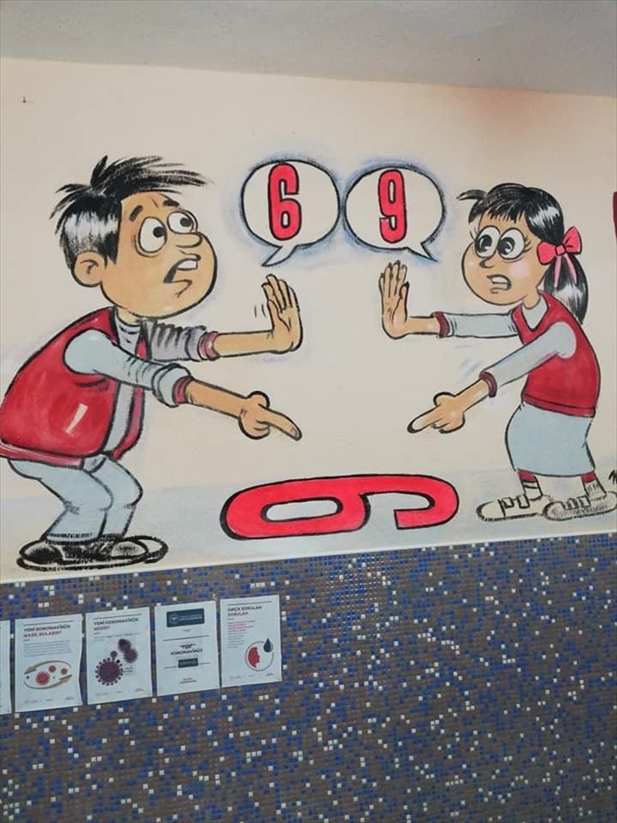 Konya'da Okul Duvarları Karikatürist Mehmet Duru'nun Çizimleriyle Renklendi