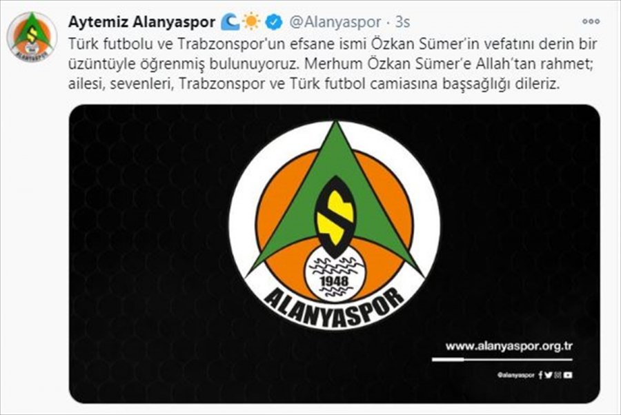 Alanyaspor İle Antalyaspor'dan Özkan Sümer İçin Taziye Mesajı