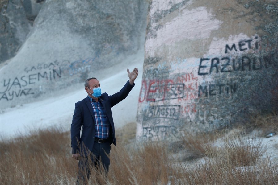 Kayseri'de Peribacası Benzeri Doğal Oluşumların Üzerine Yazılan Yazılar Tepki Çekiyor