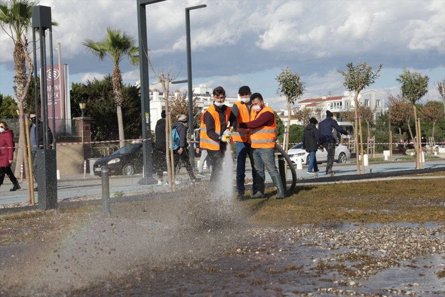 Rüzgar Ve Sağanaktan Zarar Gören Konyaaltı Sahili'nde Onarım Ve Temizlik Yapılıyor