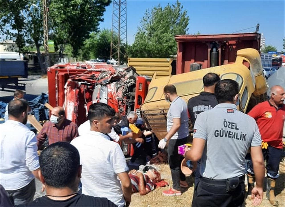 Mersin'de Kavun Yüklü Kamyon İle Konteyner Taşıyan Kamyon Çarpıştı: 2 Yaralı
