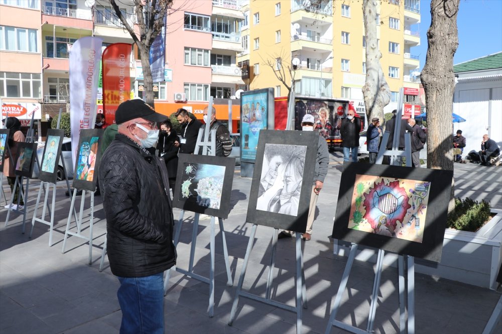 Niğde'de Öğrenciler Yaptıkları Resimlerle Kovid-19'u Anlattılar