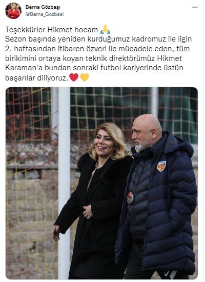 Kayserispor Başkanı Berna Gözbaşı’dan Teşekkür