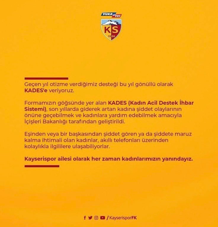 Kayserispor’dan Kades’e Destek