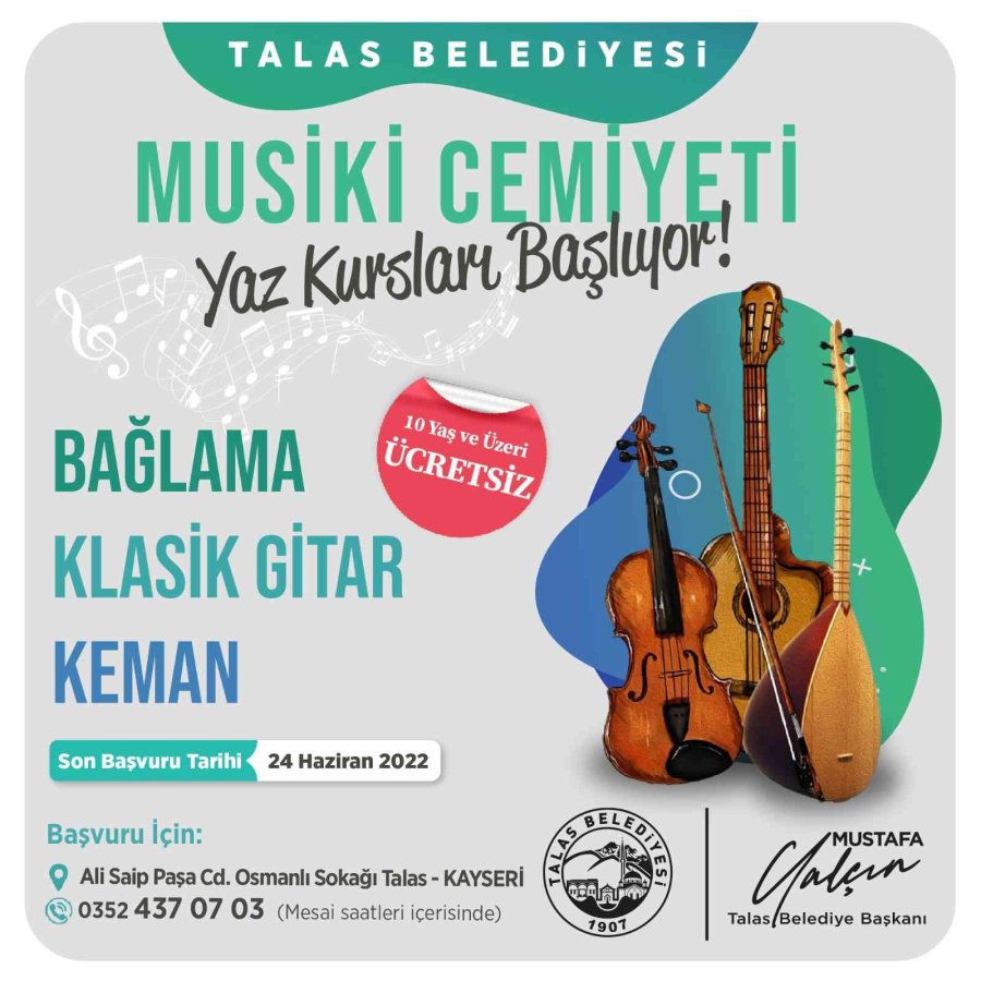 Talas Musiki Cemiyetinde Kurs Kayıtları Başladı