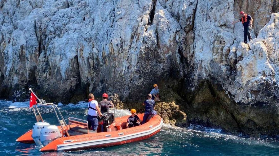 Denize Sıfır Sarp Kayalıklarda Mahsur Kalan Anne Ve Yavru Yaban Keçilerine Kurtarma Operasyonu