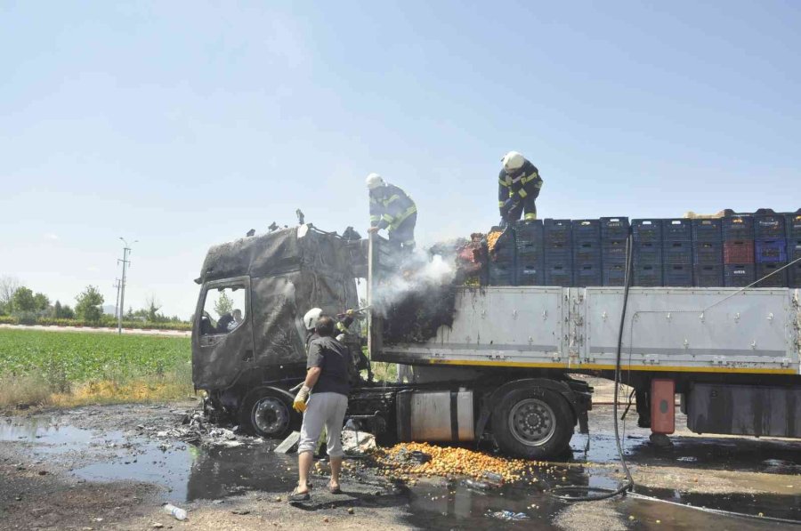 Park Halindeki Kayısı Yüklü Tır Yandı, İçinde Uyuyan Sürücü Son Anda Dışarı Çıktı