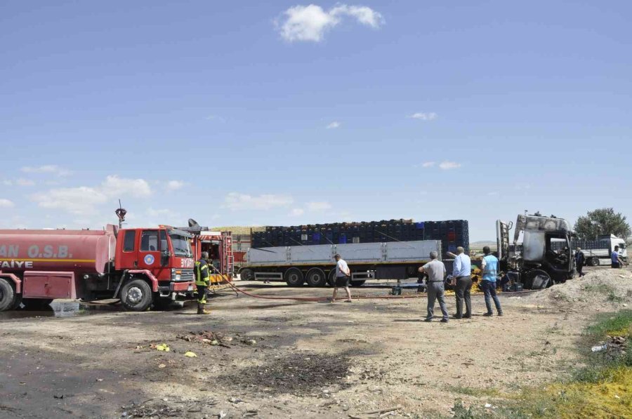 Park Halindeki Kayısı Yüklü Tır Yandı, İçinde Uyuyan Sürücü Son Anda Dışarı Çıktı