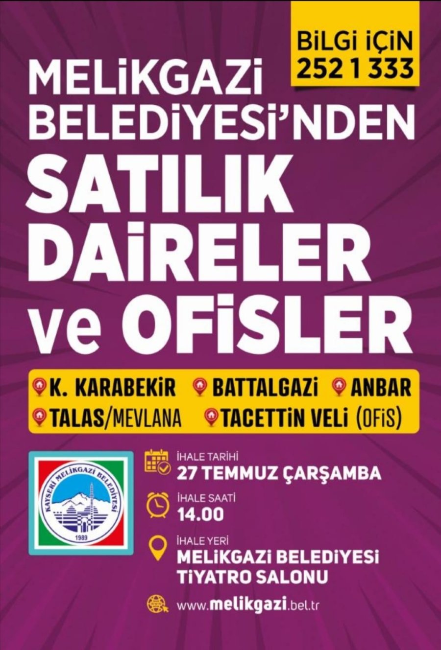 Melikgazi’de 35 Adet Taşınmaz İhale İle Satılacak