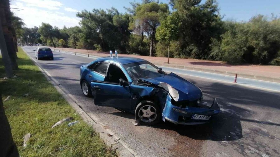 Palmiyeye Çarpan Otomobildeki 2 Kişi Yaralandı