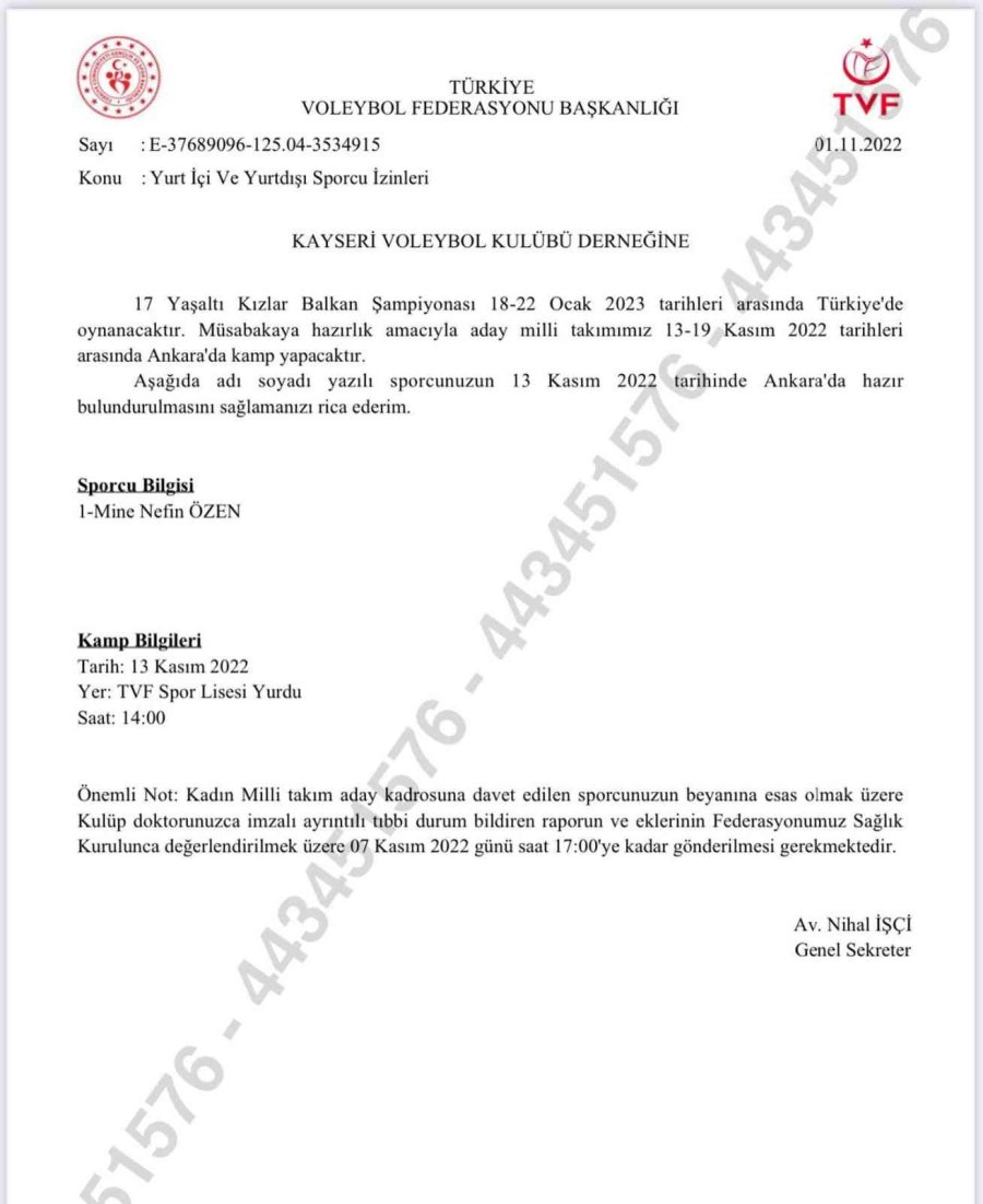 Minel Nefin Özen’e Milli Davet