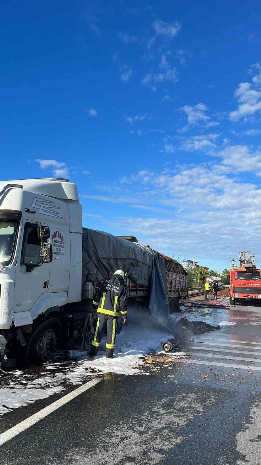 Bariyere Çarpan Talaş Yüklü Tır Alev Aldı