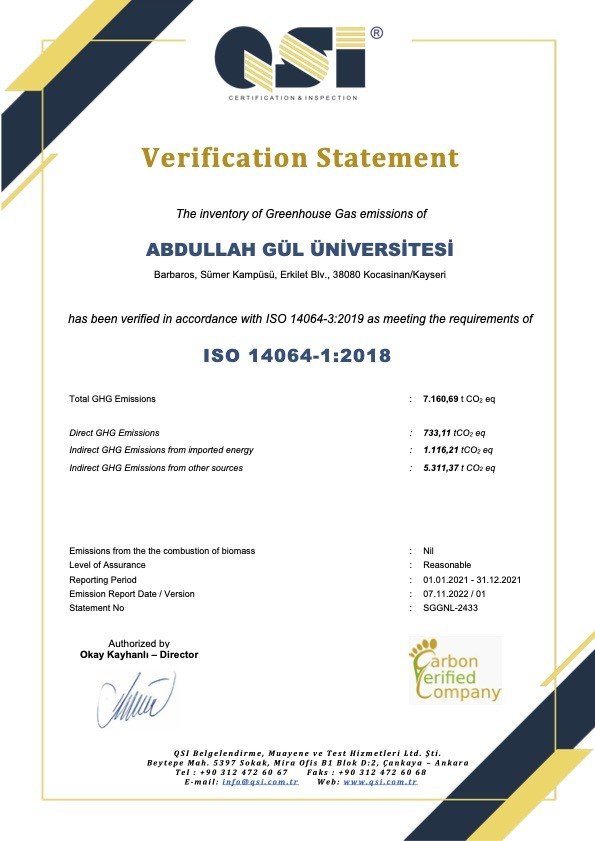 Agü’ye Iso 14064-1: 2018 Karbon Ayak İzi Sertifikası