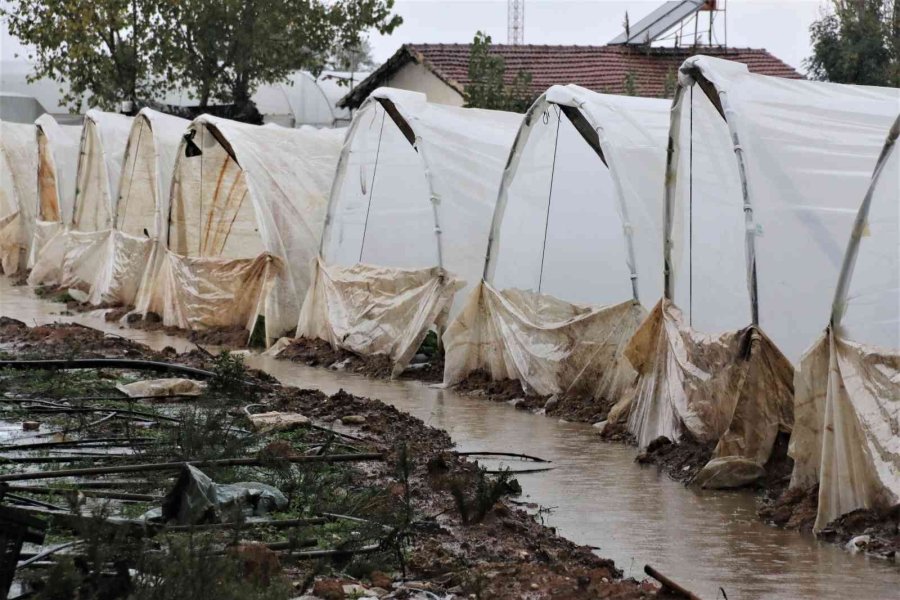 Antalya’da 1 Saat Etkili Olan Sağanak Yağışta Çilek Seraları Sular İçinde Kaldı