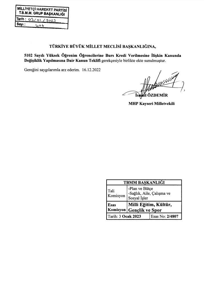 Mhp’li Özdemir, Engelli Öğrenciler İçin Geri Ödemesiz Eğitim Bursu Kanun Teklifi Verdi