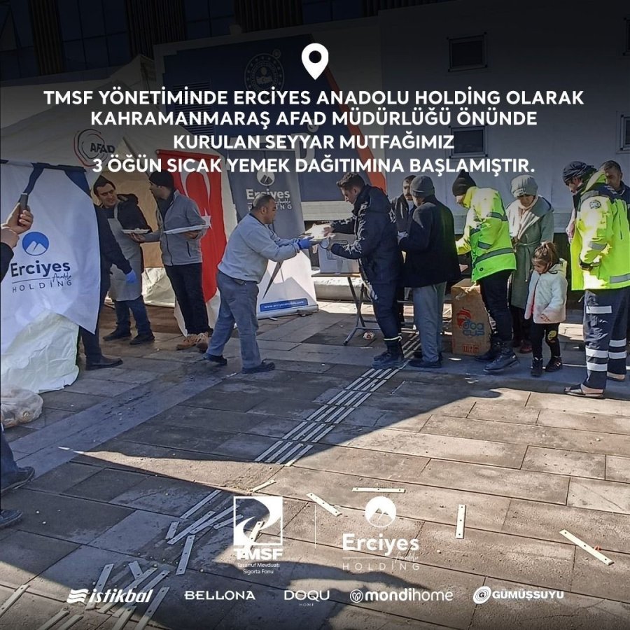 Erciyes Anadolu Holding, Deprem Bölgesinde Her Öğün Bin 200 Kişilik Yemek Çıkarıyor