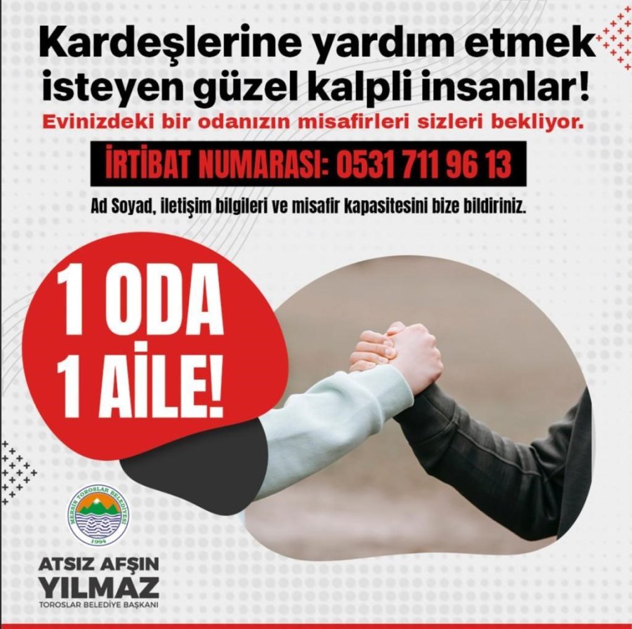 Toroslar Belediyesinden Depremzedeler İçin “1 Oda, 1 Aile” Kampanyası