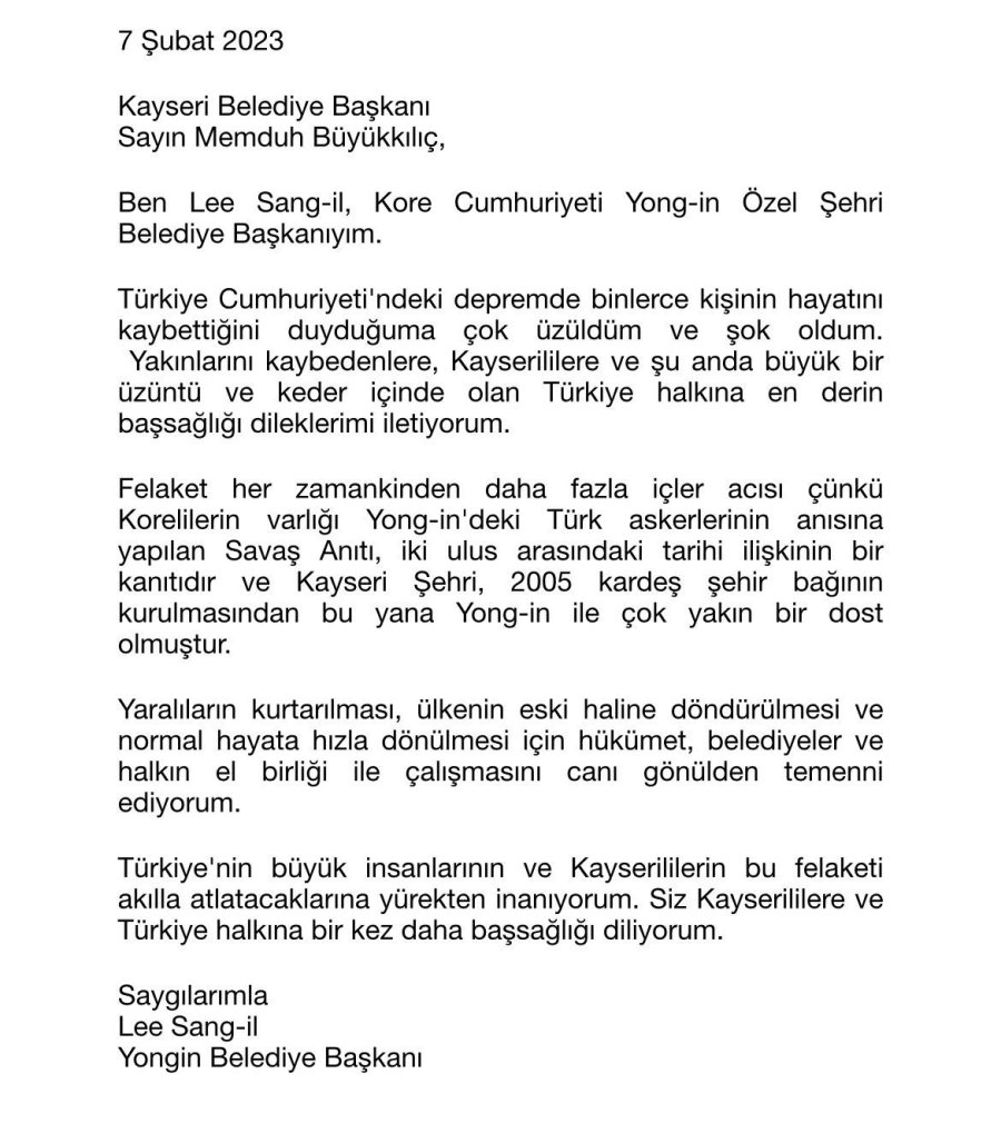 Başkan Büyükkılıç’a Kardeş Şehirlerden Destek Ve Taziye Mesajı