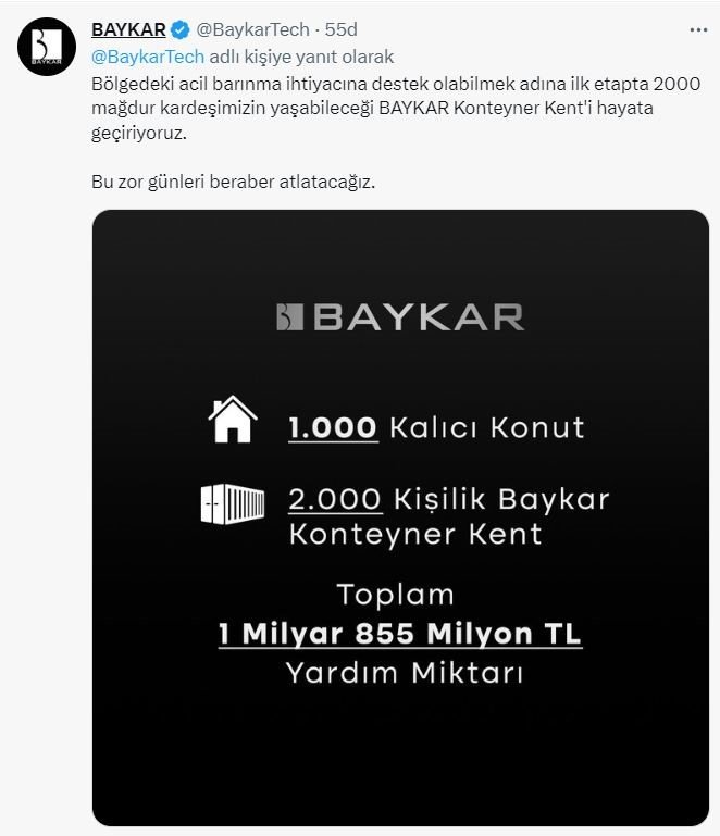 Selçuk Bayraktar: "baykar Olarak Bin Konut Bağışlıyoruz"