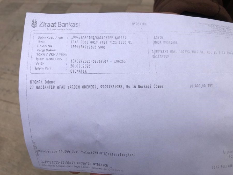Azerbaycanlı Genç Hesabına Yatan 10 Bin Liralık Deprem Yardımını Geri Verdi