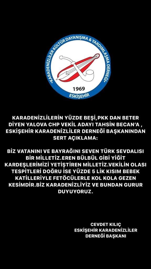 Eskişehir Karadenizliler Derneği Başkanı’ndan Açıklama