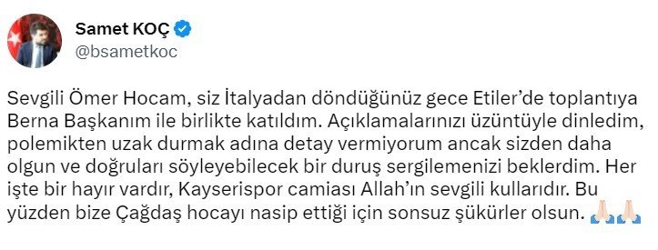 Kayserispor’dan Ömer Erdoğan’a Yanıt