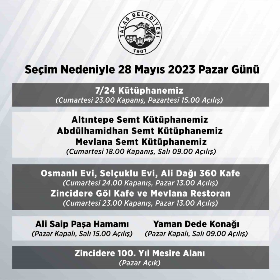 Talas Belediyesi’nin İşletmelerine Seçim Ayarı