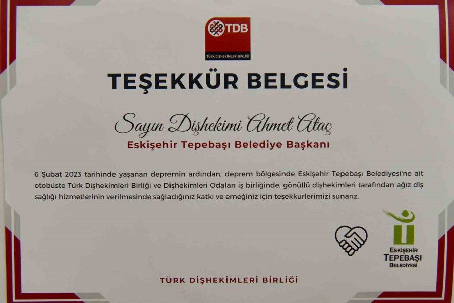 Türk Dişhekimleri Birliği’nden Başkan Ataç’a Teşekkür