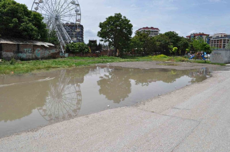 Boş Araziye Park Edilen Araçlar Yağmur Sonrası Oluşan Su Birikintisinin Ortasında Kaldı