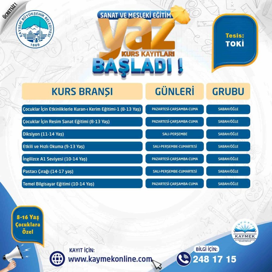 Kaymek Sanat Ve Mesleki Eğitim Yaz Dönemi Kurs Kayıtları Başladı