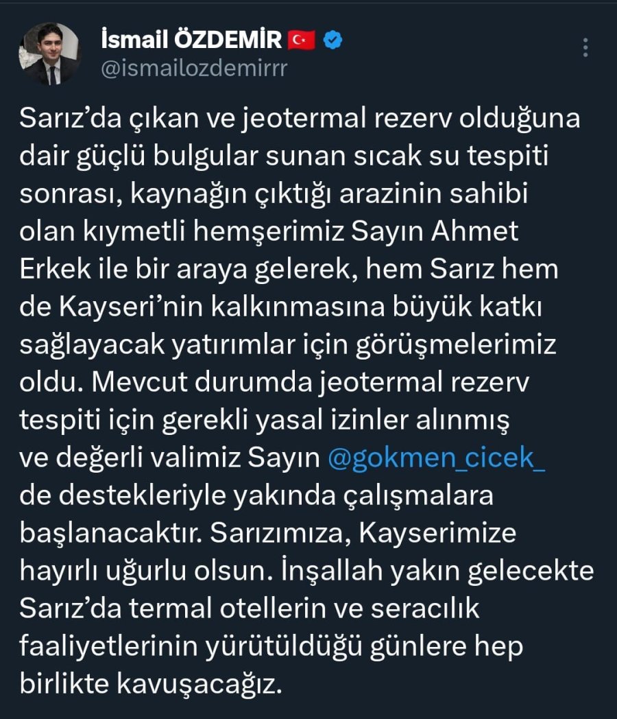 Özdemir’den Sarız’a ’jeotermal’ Müjdesi