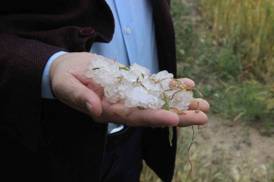 Karaman’da Dolu Ekili Arazilere Zarar Verdi, Tarlalar Kış Mevsimi Gibi Beyaza Büründü