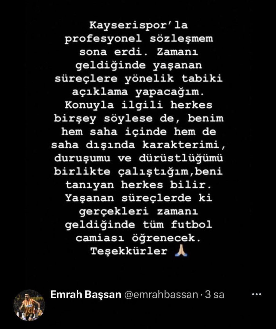 Kayserispor’da Emrah Başsan Ayrıldı