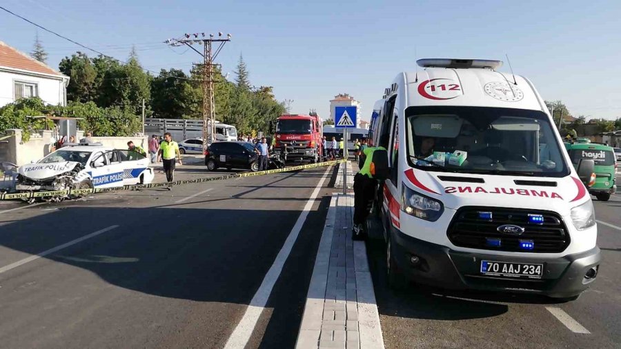 Karaman’da Polis Aracı İle Yabancı Plakalı Otomobil Çarpıştı: 2’si Polis 3 Yaralı