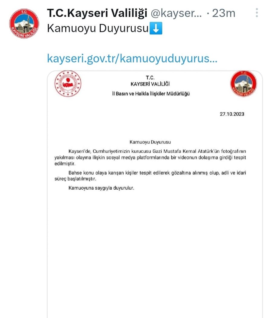 Atatürk’ün Fotoğrafını Yakan 3 Kişi Gözaltına Alındı