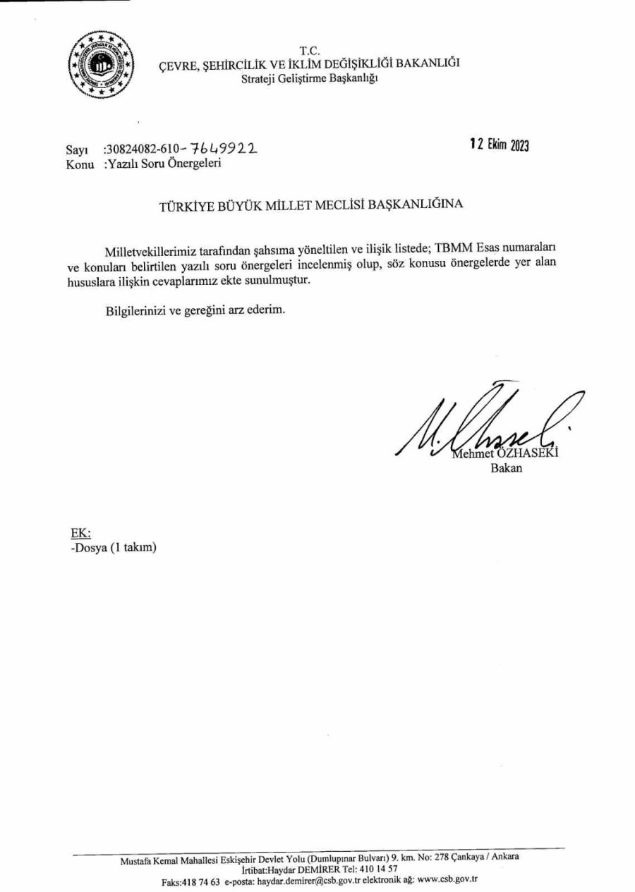 Özdemir Sordu, Bakan Özhaseki Yanıtladı