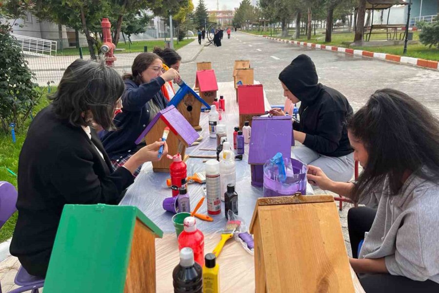Karaman’da Öğrenciler Rengarenk Kuş Evleri Yaptı