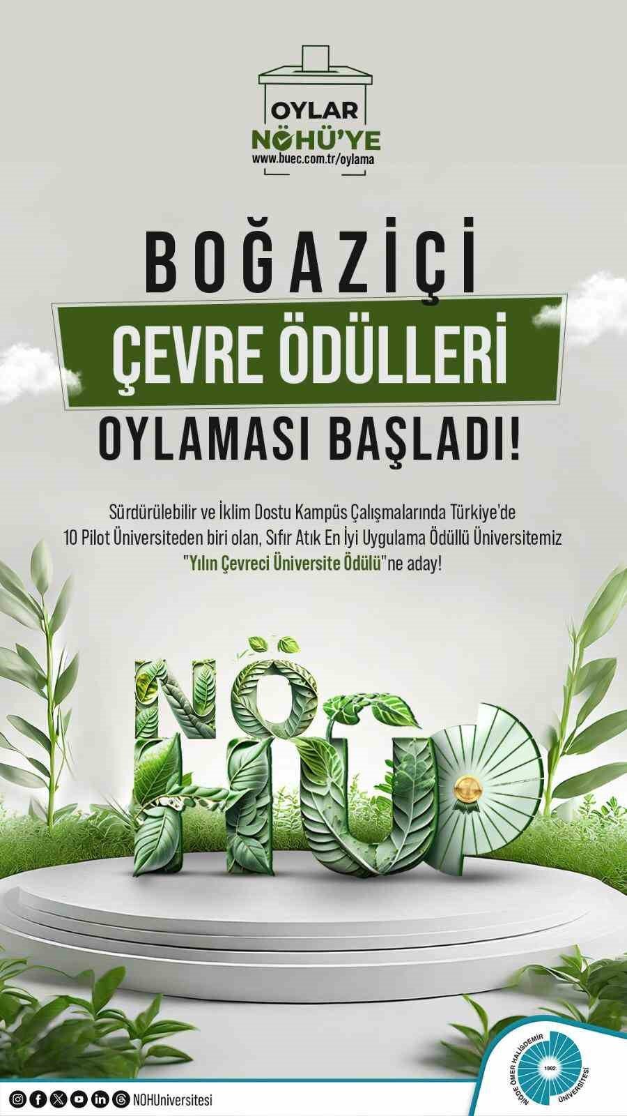 Niğde Ömer Halisdemir Üniversitesi Yılın Çevreci Üniversitesi Ödülüne Aday Oldu